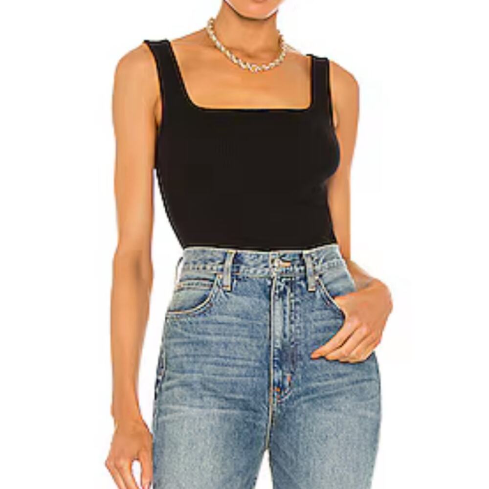 Vince. Ribbed Square Neck Tank in Black